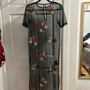 Sheer Mesh Embroidered Maxi Dress